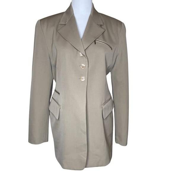 Kinu by Mitsu Jackets & Blazers - Vintage Kinu by Mitsu 100% Wool Blazer Beige Tan Zipper Detail Size Medium